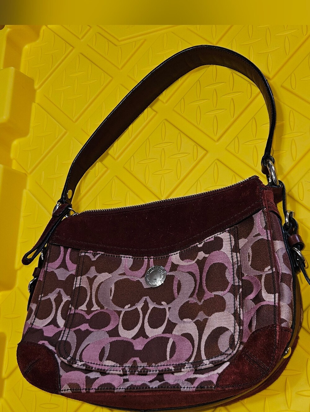 Coach Pink and Brown Signature Shoulder Bag